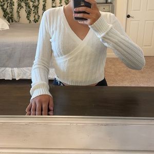 White Hollister Cropped V-Neck Sweater